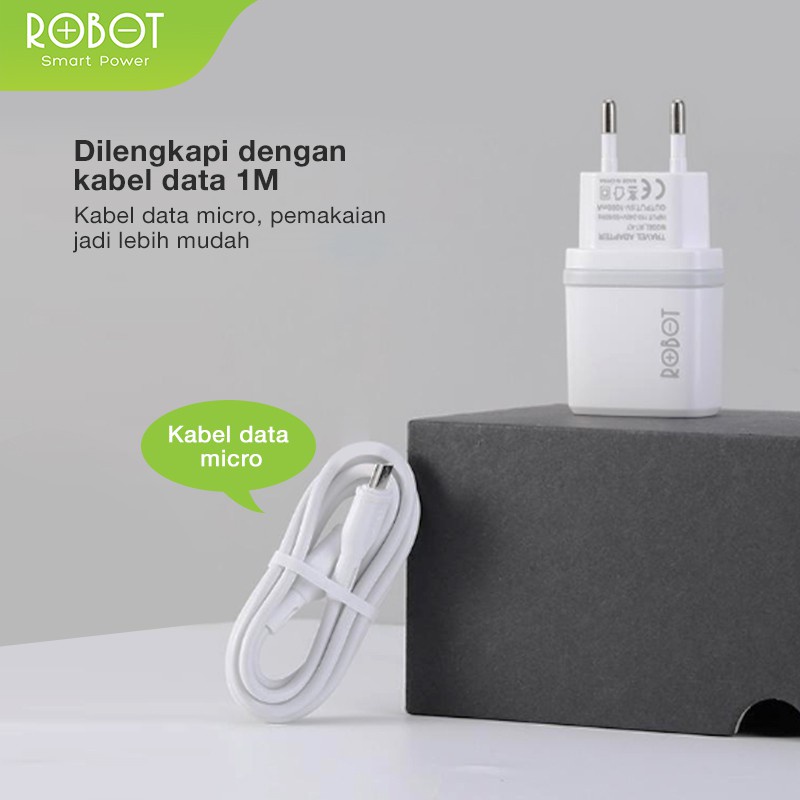 Charger ROBOT RT-K7 Fast Charging Kabel Micro USB Output 5V/1A - Garansi 1 Tahun