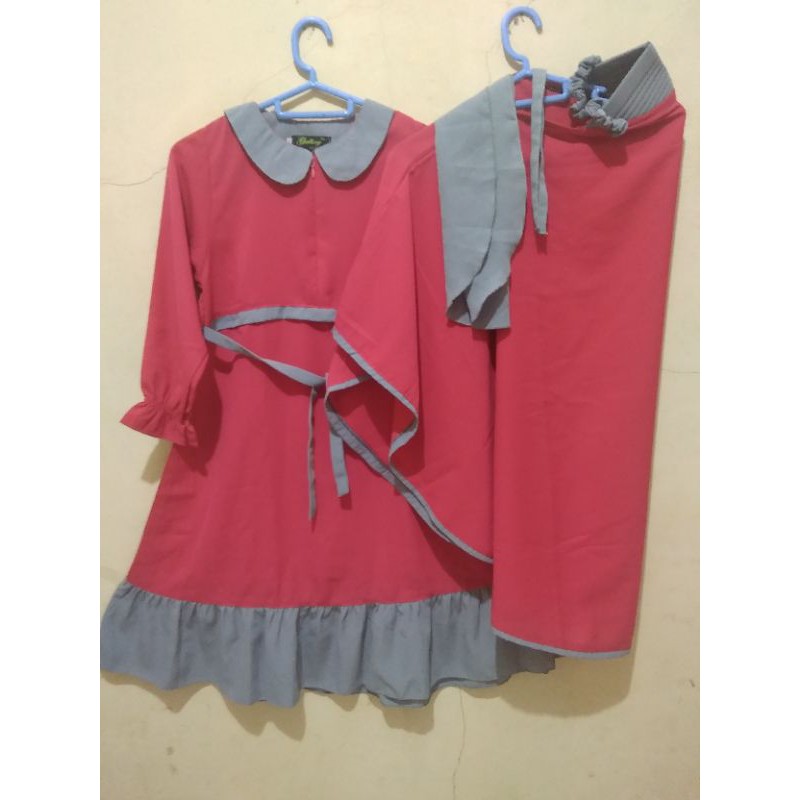 gamis anak cantik pink abu