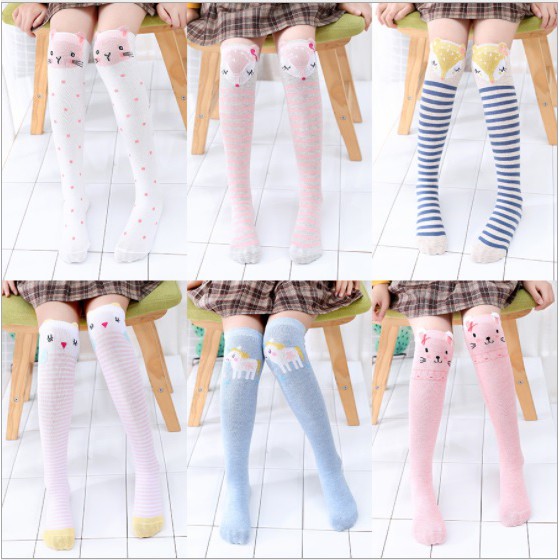 Kaos kaki panjang anak import tanpa lipatan tumit motif unicorn rubah