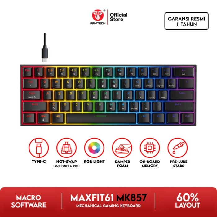 Fantech MAXFIT61 MK857 Keyboard Gaming Mecha Hotswap RGB ORIGINAL