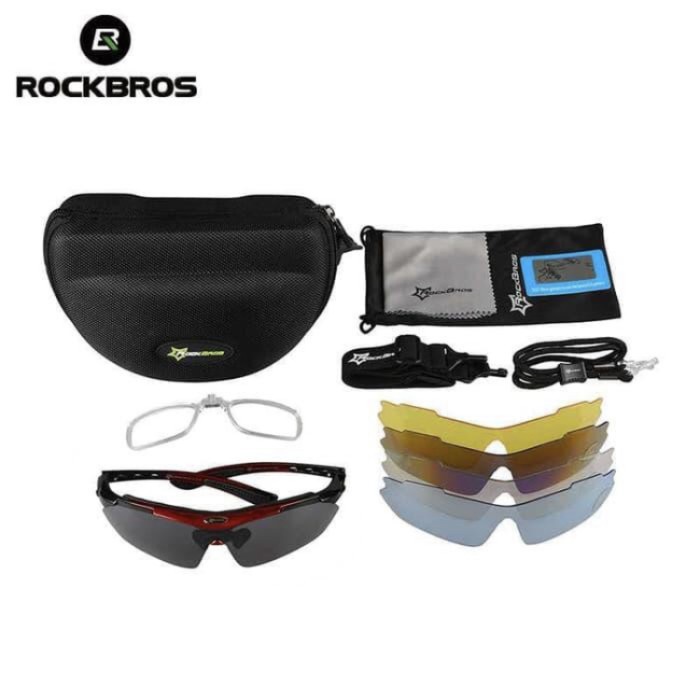 Kacamata sepeda rockbros polarized dengan 5 lensa myopia-hitam