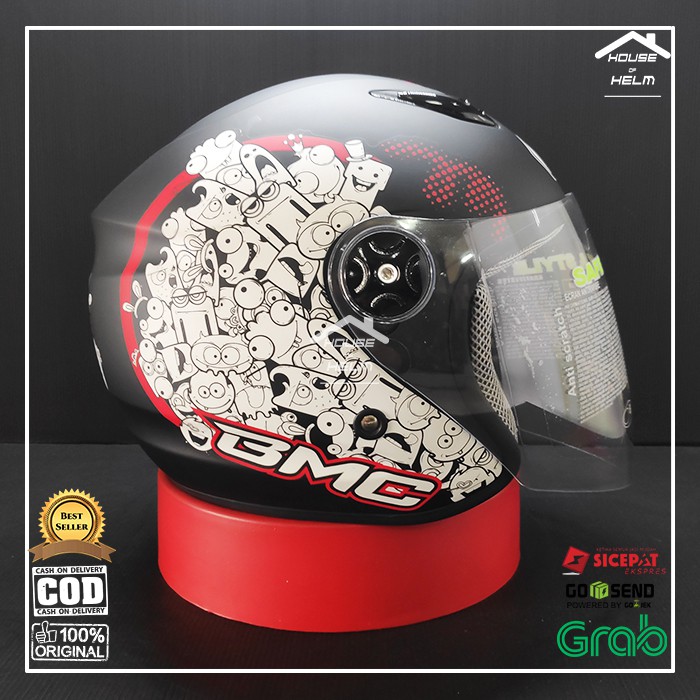 Helm Cewe Cewek Wanita Uniseks Cowok Cowo Half Face Halfface BMC Milan Doff Motif Doodles Lucu SNI