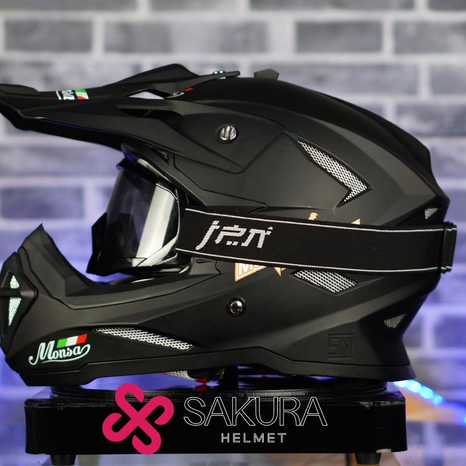 [KODE 9RPWZ] HELM CROSS TRAIL MONSA SOLID + GOOGLE/KACAMATA JPN ORIGINAL SNI