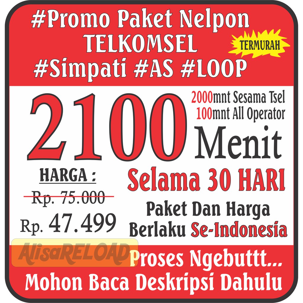 AlisaReload - (Chat Dulu) Paket Nelpon Telkomsel 1100 2100 menit Telpon tsel 30 Hari Bulanan