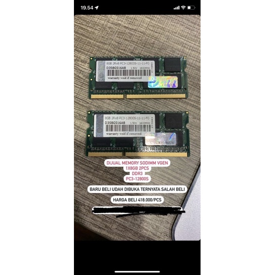 ram sodimm vgen 8gb ddr3 pc3-12800s 2 pcs