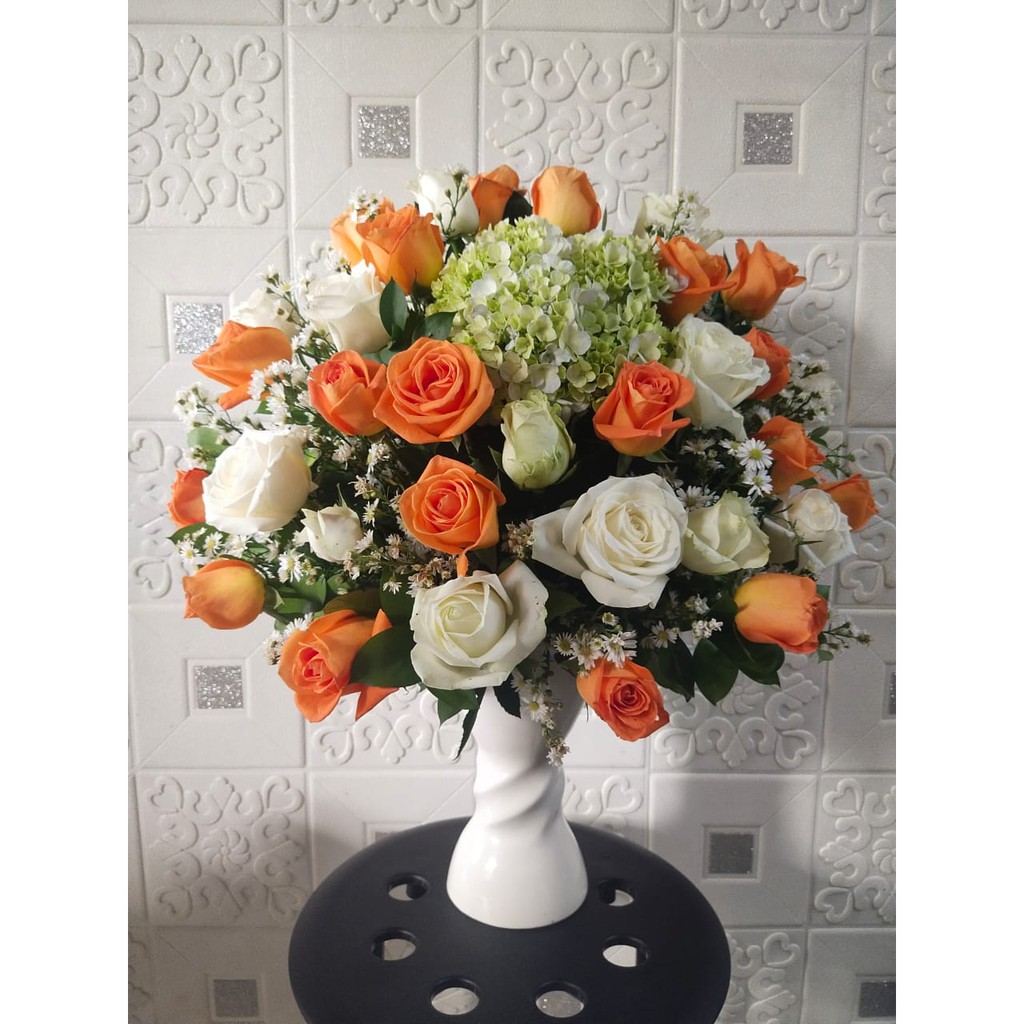 BUNGA MEJA | BUNGA HIAS MEJA | DEKORASI MEJA | BUNGA MAWAR ORANGE