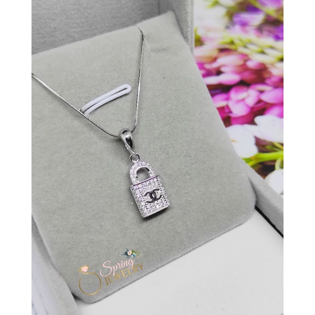 Kalung Perak Wanita 1 Set Rantai Casandra Liontin Tas Bag Chanel Full Mata Silver 925 Asli Lapis Ema