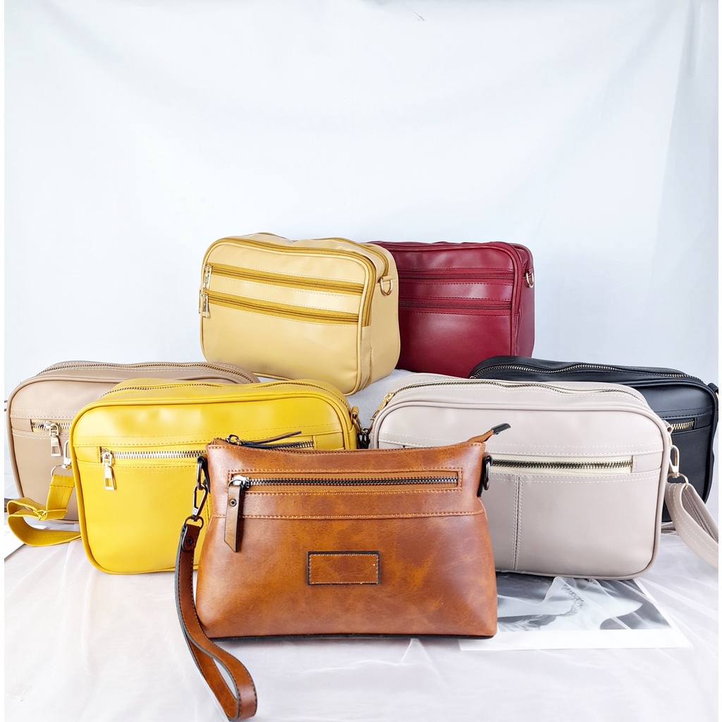 Tas Selempang Wanita Vintage Kulit Gaya Retro Polos Clutch Wristlet KT041 KT042 KT043 KT089 KT090 KT091 KT107