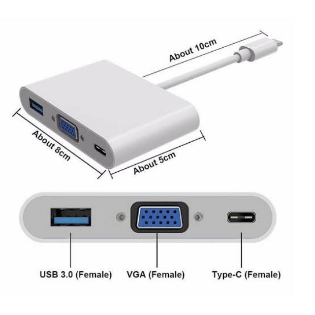 Converter USB 3.1 Type-C to USB 3.0, Type-C 3.1 &amp; VGA Multiport Adapter for Macbook