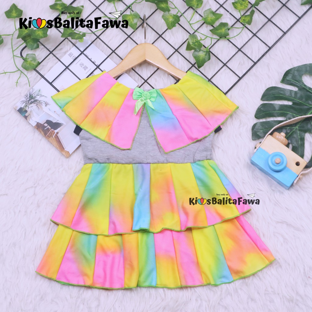 Dress Arumi size 1-2 Tahun / Baju Kensi Cewek Katun Adem Gaun Pesta Dres Cape Anak Perempuan Murah