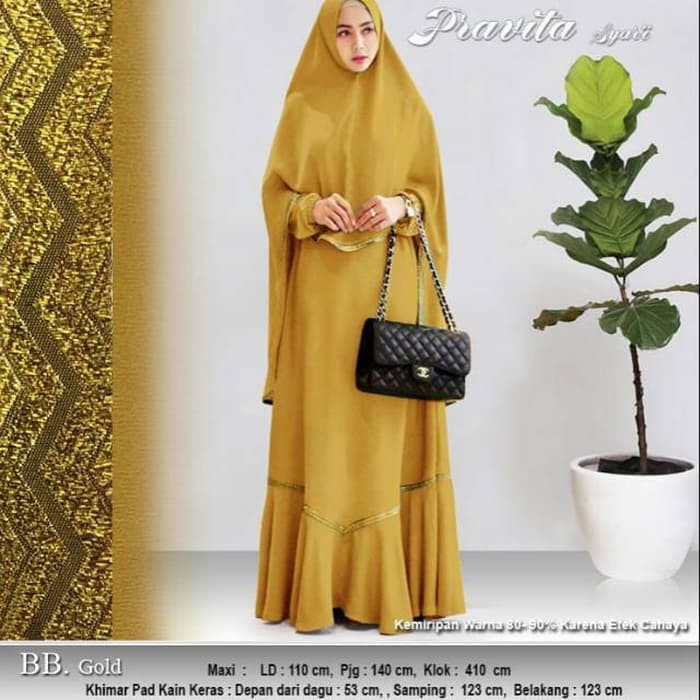 DISKON Baju Gamis Wanita Terbaru Syari Pravita (GOLD) SUPPLIER BAJU MUSLIM