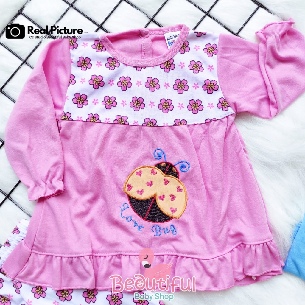 Baby.ou - Setelan Baju Bayi Lengan Panjang Celana Panjang Motif Kumbang / Setelan Piyama Bayi Perempuan 3-12 Bulan / Baju Bayi Perempuan Syifana