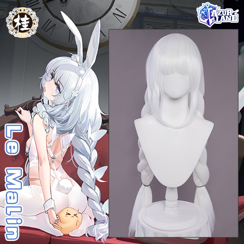 PREORDER UWOWO Game Azur Lane Le Malin Rabbit Cosplay Wig 80cm White Long braided