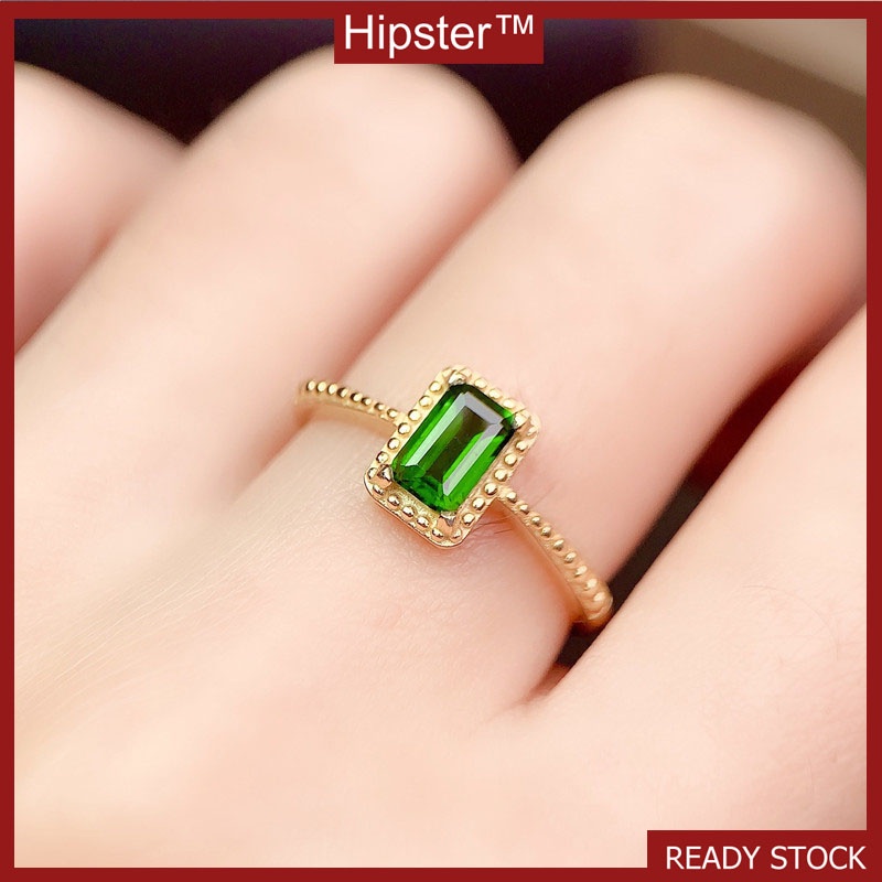 Simple Fashion 18K Gold Natural Emerald Open Ring