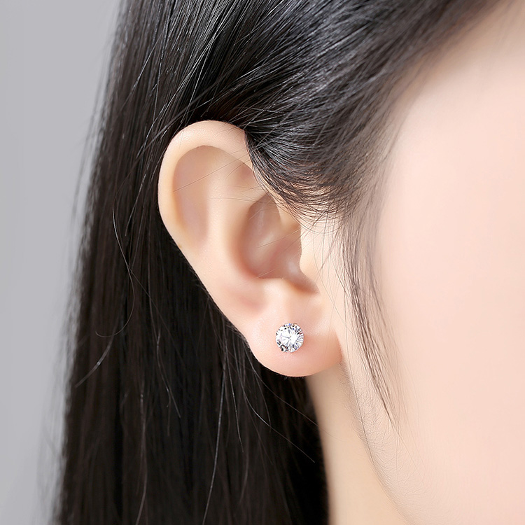 XiaoboACC 925 Silver Needle Korean Fashion Hypoallergenic Zircon Earrings Ear Bone Nail