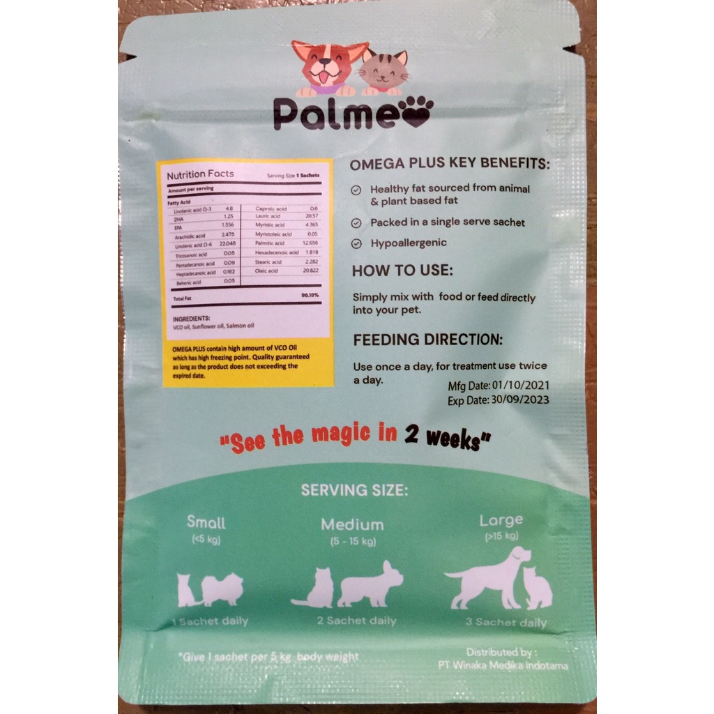 Palmeo Omega Plus 15 Sachet Khusus Bulu &amp; Kulit Kucing Anjing