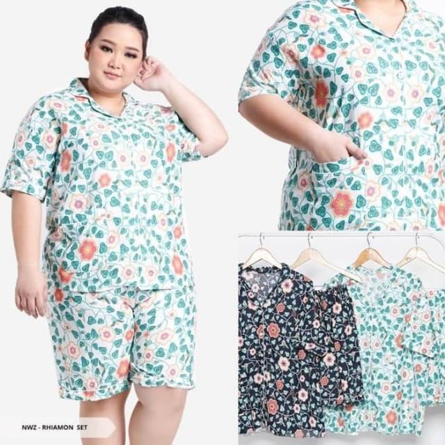 Piyama Set motif bunga kecil ( Warna Tosca)