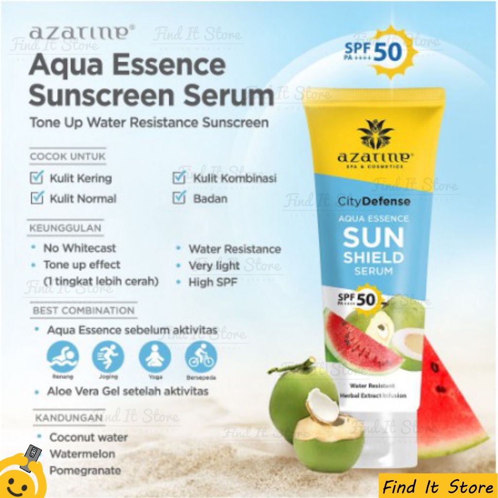 Azarine Sun Protection Series Sunscreen Gel SPF45++++ Sun Shield Serum Mist Tone Up Mineral Sunscreen Hydramax-C Serum SPF50 PA+++  BPOM