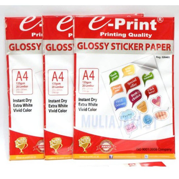 

Glossy Sticker Paper A4 135gsm 20lbr Kertas Stiker
