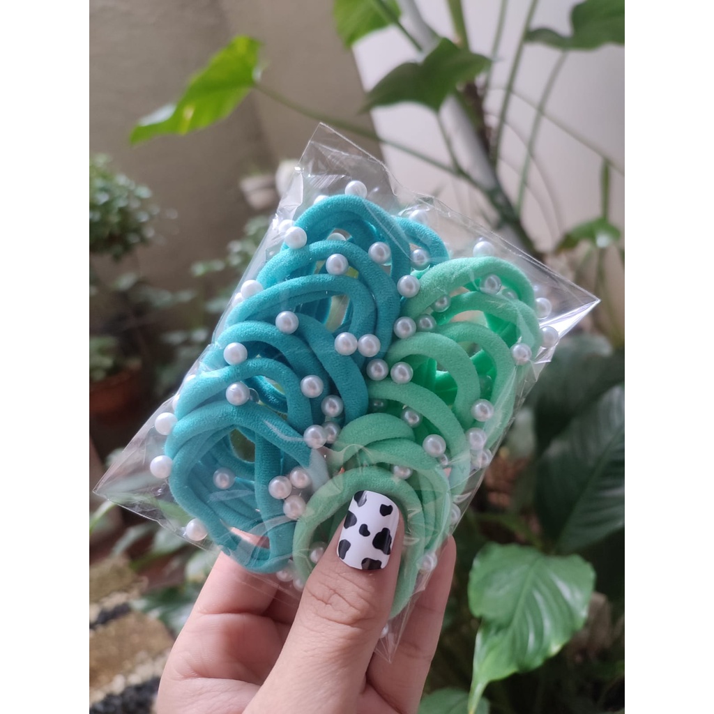 Ikat Rambut Korea Towel Ring Set ( isi 50pcs)-TOWEL PEARL-GREEN(20