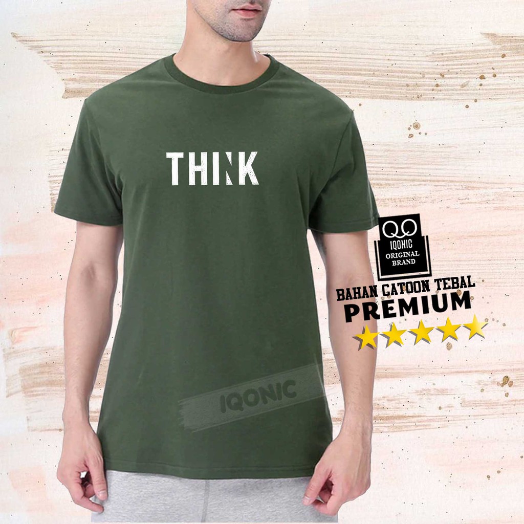 Brother Store Kaos Distro Pria - KAOS COWOK - Kaos Kata Kata Keren - THINK Text Putih