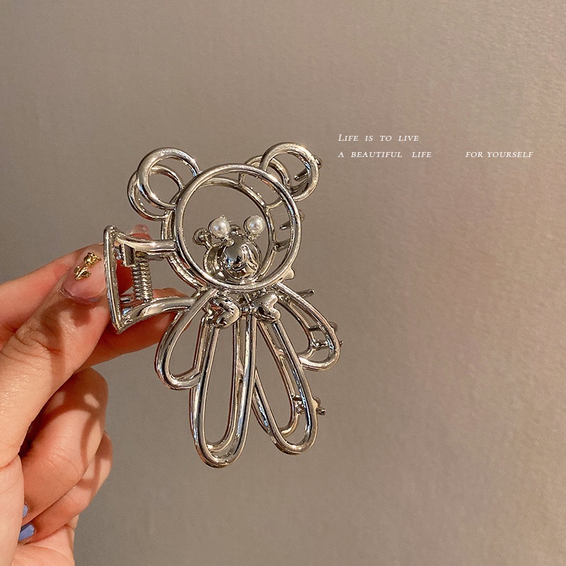 Bear metal clip headdress hair clip female summer head shark clip large hair clip hairpin net red hair volume