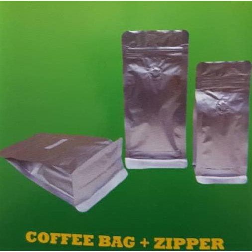 

Coffee Bag/Kemasan Kopi Flat Bottom (Valve + Zipper) uk 10X20X5 cm