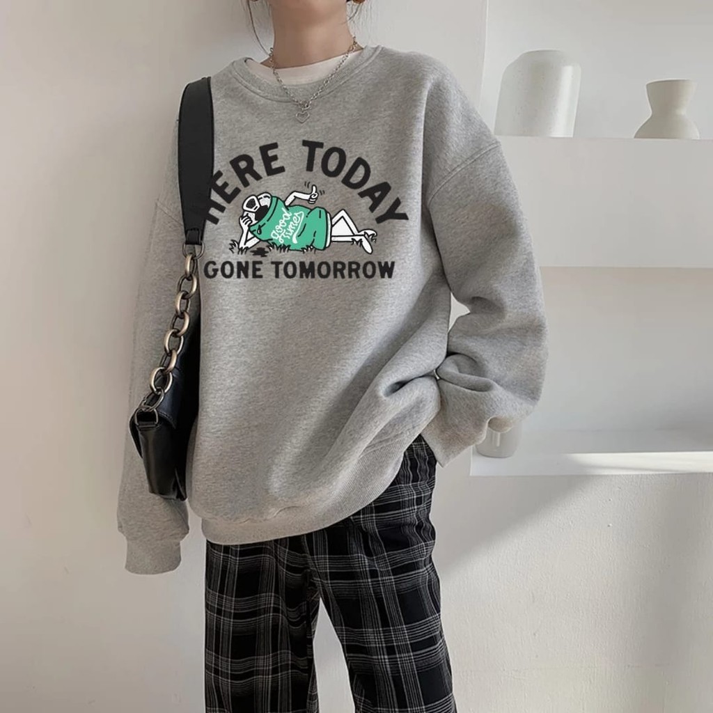 Here today sweater pria wanita terbaru oblong fleece-grey