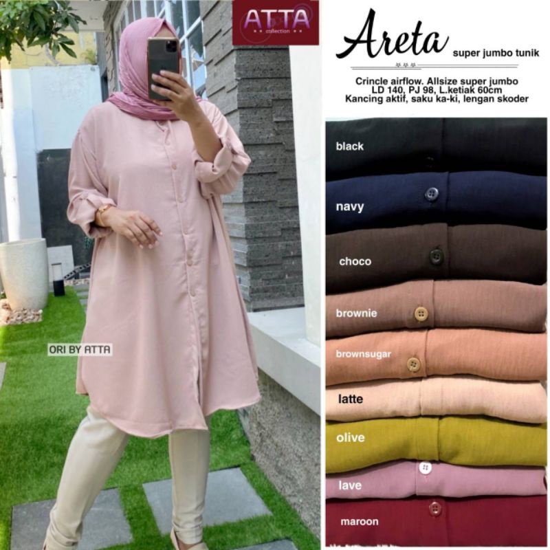 Areta Super Jumbo Tunik By ATTA • Atasan Blouse Tunik Wanita Super Jumbo Muslim Kekinian