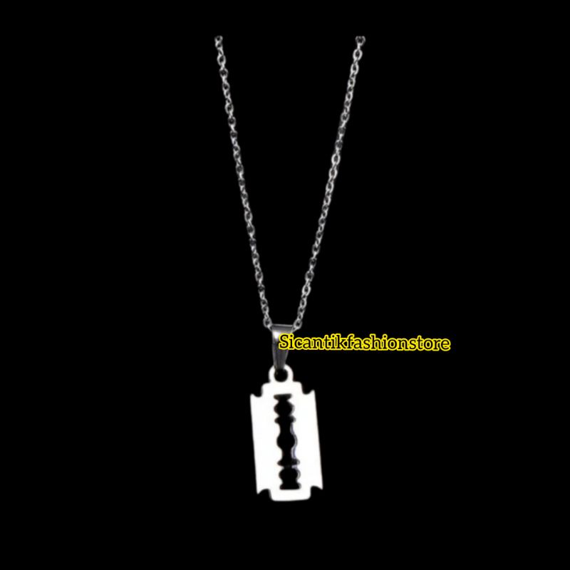 Kalung Titanium Liontin Silet Kecil Silver Fashion Pria Wanita Terlaris Anti Karat Tidak Luntur Liontin Silet Silver