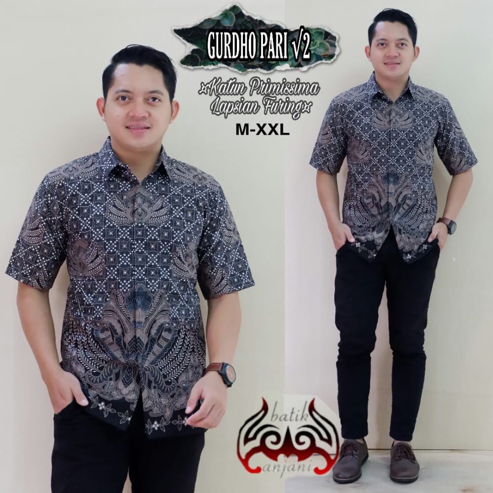 GURDHO PARI 1 Kemeja Batik Pria Lengan Pendek Katun Halus FULL FURING Batik Anjani