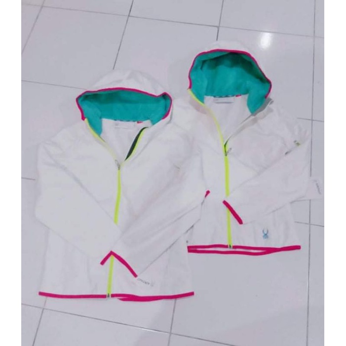 sweater full zipper hoodie wanita spyder putih