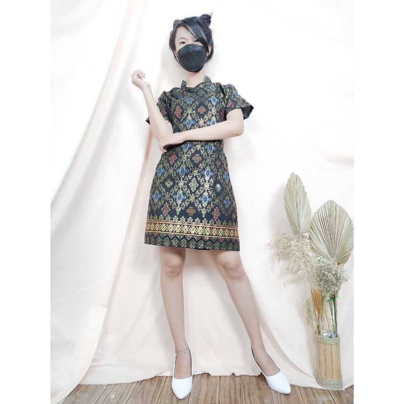 SB Collection Midi Dress Fanika Shortdress Cheongsham Casual Batik Wanita