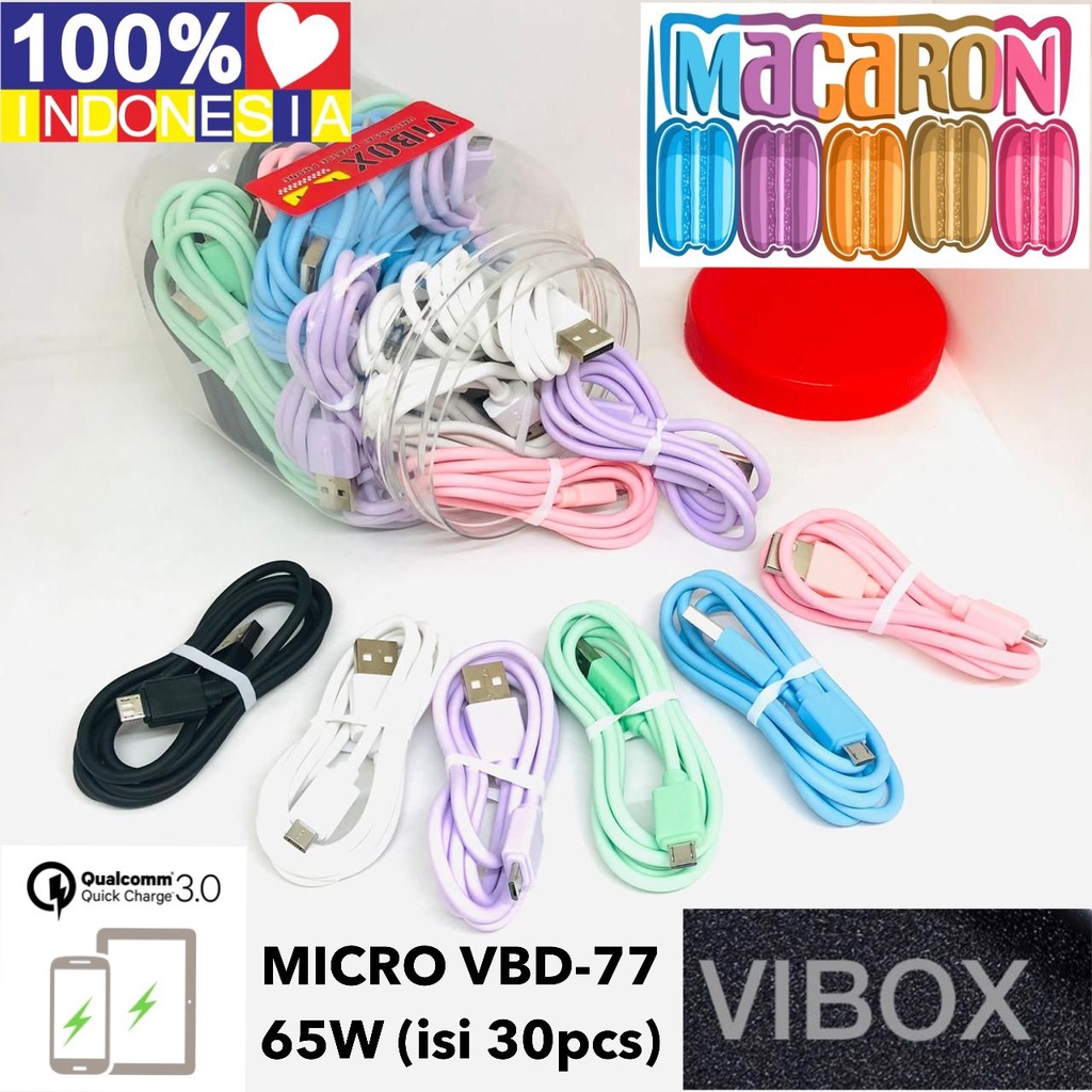 MINIGO kd kabel data authentic warna MACARON VIBOX VBD77 micro usb 1 toples isi 30pcs