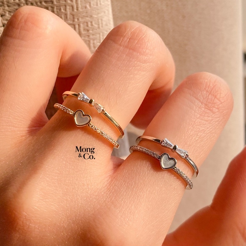 Mong&Co Ahava Semi Double Layered Adjustable Ring - Cincin Wanita Stacking Dua Layer Heart Nacre Hat
