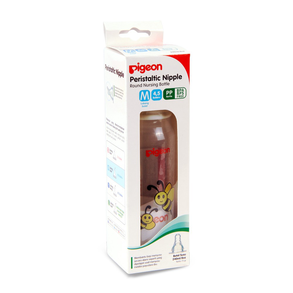 Pigeon Botol Susu Peristaltic Nipple Round Nursing Bottle PP RP Slim Neck Bee Lebah 240ml