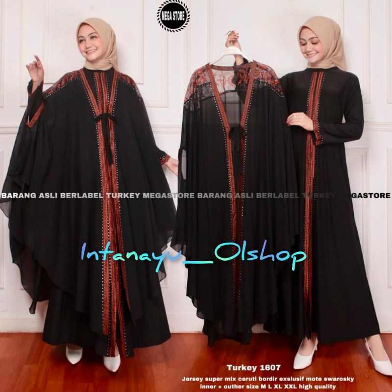 Mega Store Mahera Gamis Abaya Kaftan Turki Hitam Terbaru Turkey Kode 1607 1608 Abaya Arab Fashion Mu