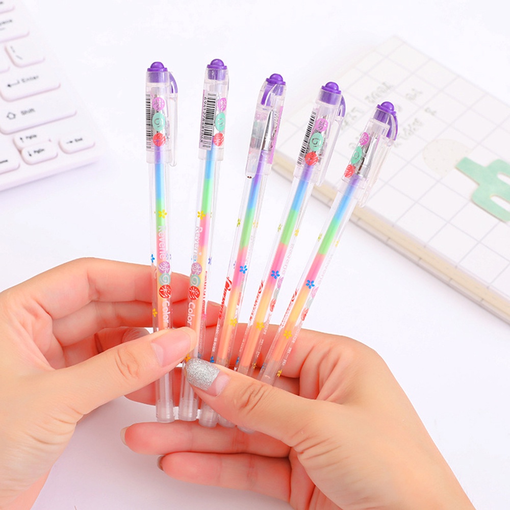 【COD Tangding】1PC 6 In 1 Multi Colors Colorful Gel Pen Chalk Watercolor Pens Marker Scented Rainbow Watercolor Pen