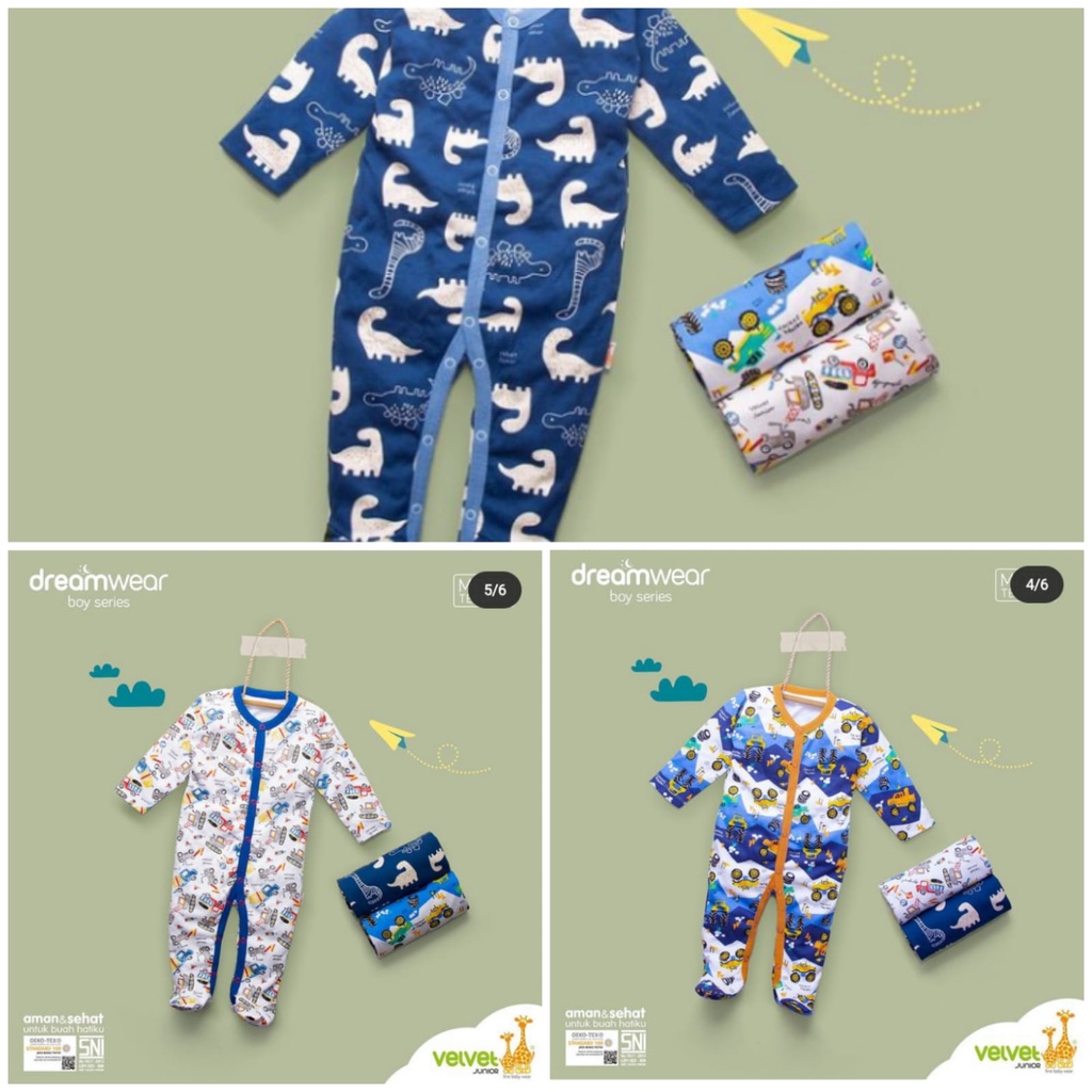 Sleepsuit sleepwear dreamwear velvet junior boy series cielo  tutup kaki dream wear