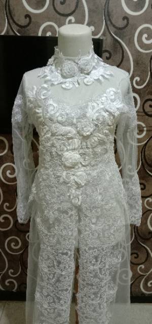 Kebaya akad bordir bunga timbul free kerudung