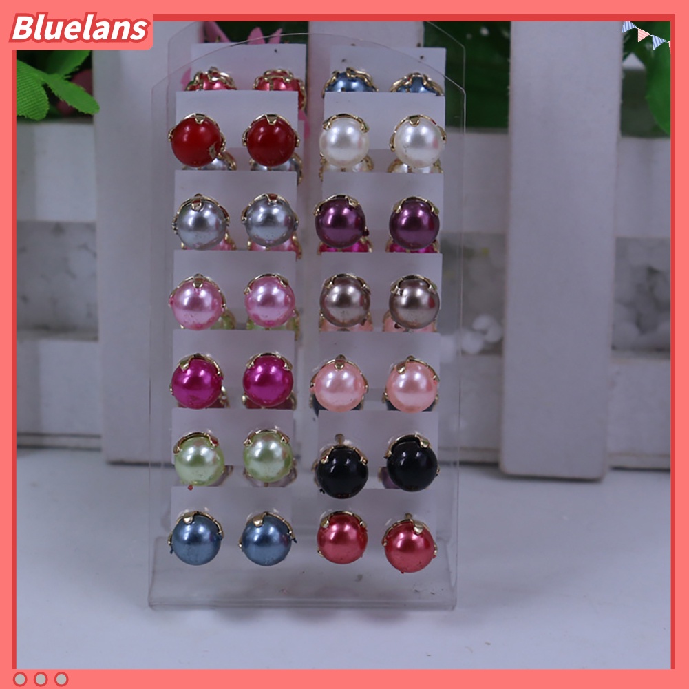 Bluelans 12 Pairs Elegant Earrings Round Faux Pearl Jewelry Women Party Ear Studs Set