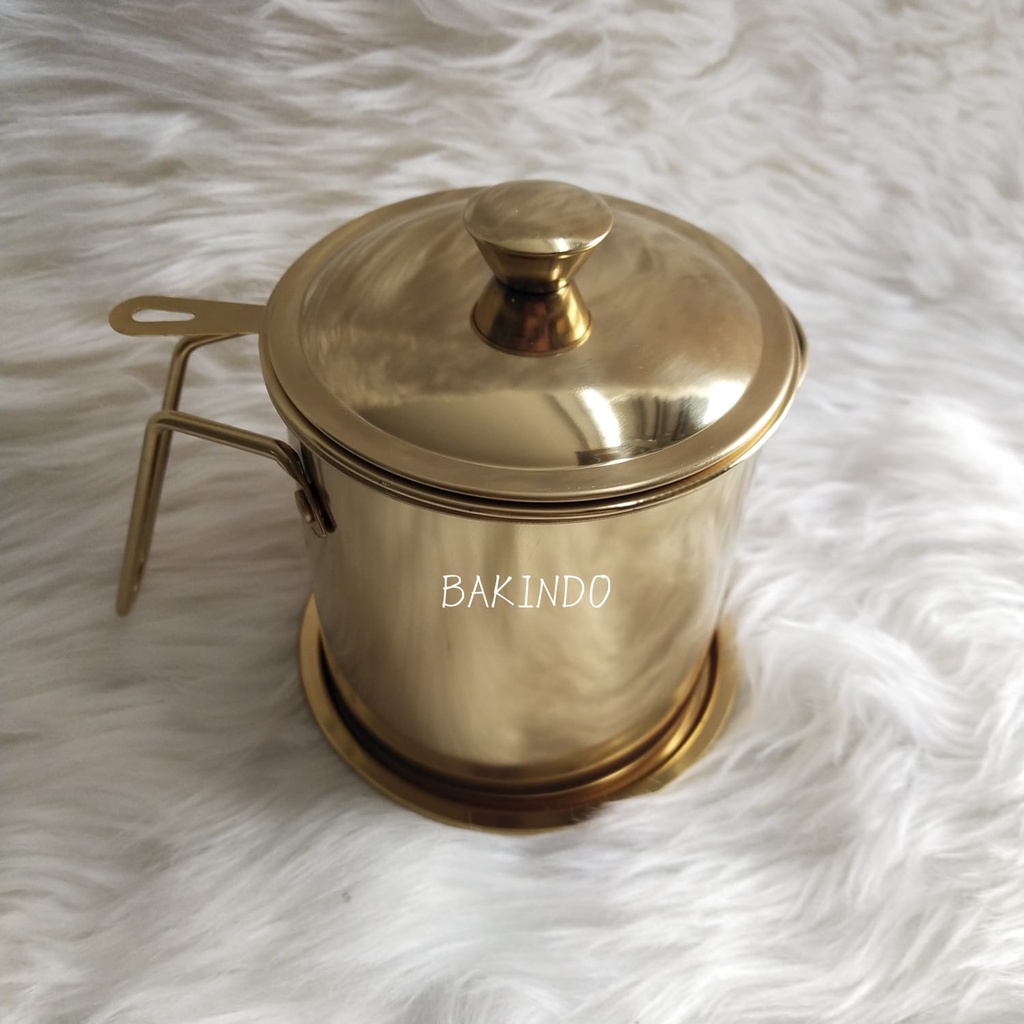 Kingsbakeware Oil Pot Wadah Penyaring Minyak Stainless Steel Gold 1,4 Liter