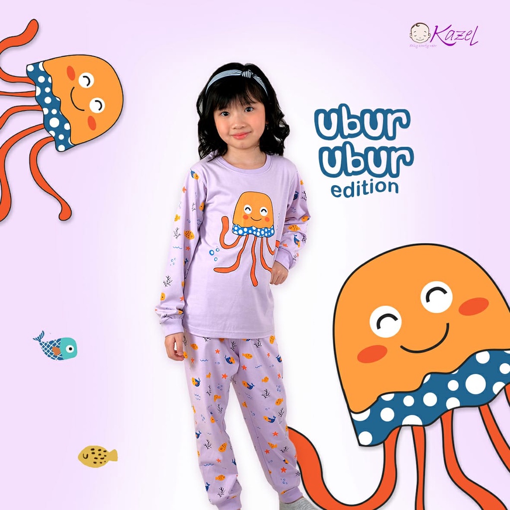 1stel Kazel Piyama Girl Motif Big Size 7/8/9/10/11/12 Untuk 6-12 Tahun - Setelan Panjang Anak / Baju Tidur Anak