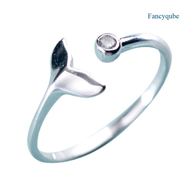 Fancyqube Cincin Sterling Silver 925 Model Terbuka Desain Ekor Ikan Hias Kristal