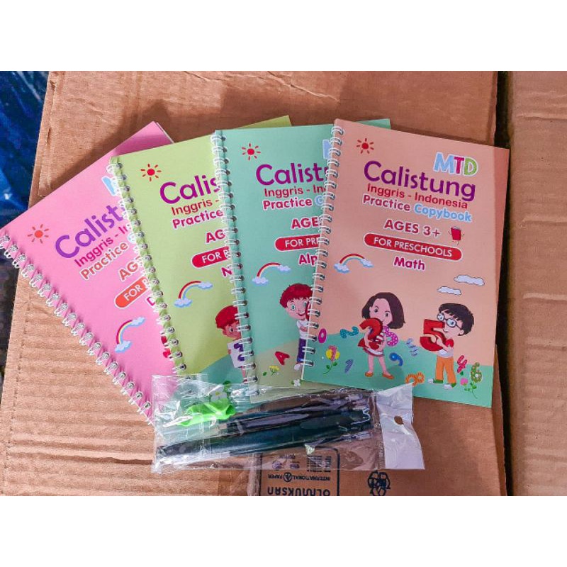 

PAKET magic CALISTUNG 4 Buku Belajar Menulis Anak PAUD TK English Indonesia