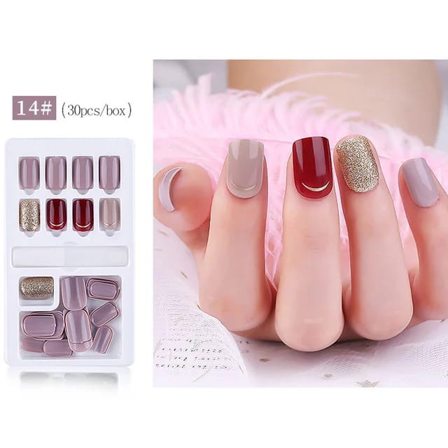 Kuku Palsu Nails Art 24 Pcs Kuku Palsu 3d/Stiker Kuku Tahan Air /Kotak Free Lem Cair 2gr