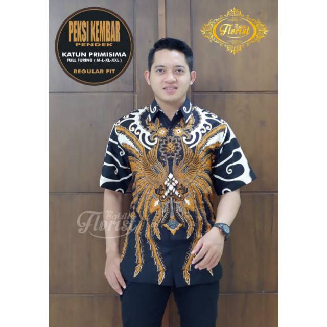 PEKSI KEMBAR PENDEK Kemeja Batik Pria Katun Primisima Full Furing