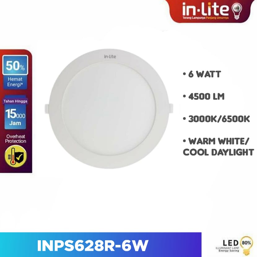 (BERGARANSI 1 TAHUN) INLITE Downlight Led Panel 6 Watt BULAT IB 6w