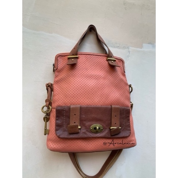 Preloved Tas Fossil Mason Foldover Perforator Salmon Authentic