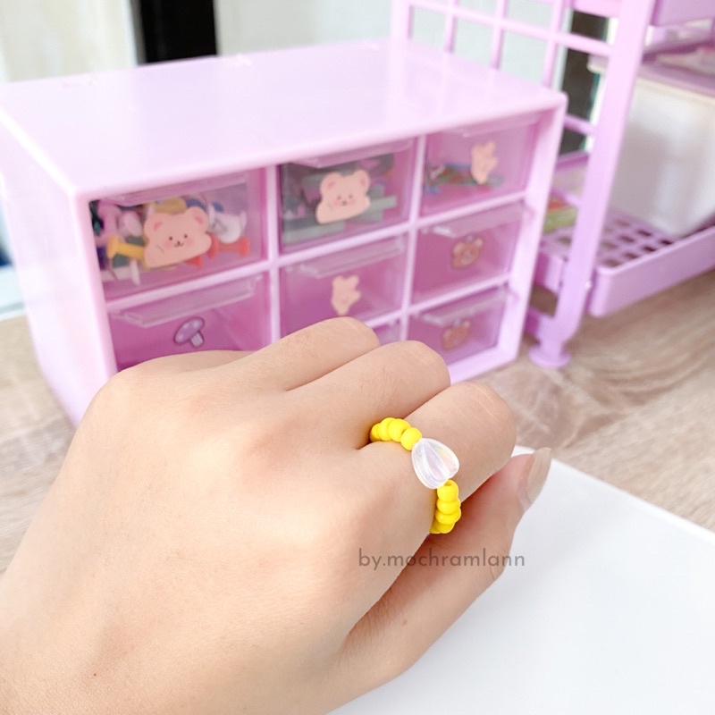 CINCIN MANIK-MANIK BEADS RING LOVE GLOSSY PELANGI / CINCIN MANIK KOREA / BEADS RING KOREA